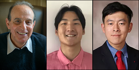 Individual portrait photos of Edward Feller, MD, PMD’03; Ryan Lim ’25; and Jonathan Ge '22 MD'26.