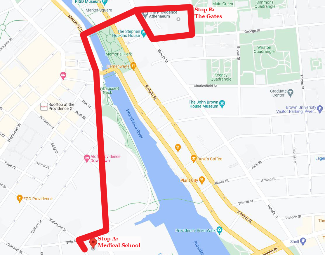 map with shuttle route to waterfire