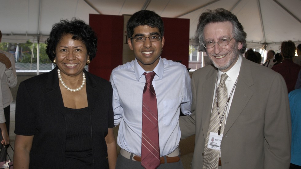 President Emerita Ruth Simmons, Neel Shah, MPP ’04 MD’09, and Professor of Medical Science Eli Y. Adashi