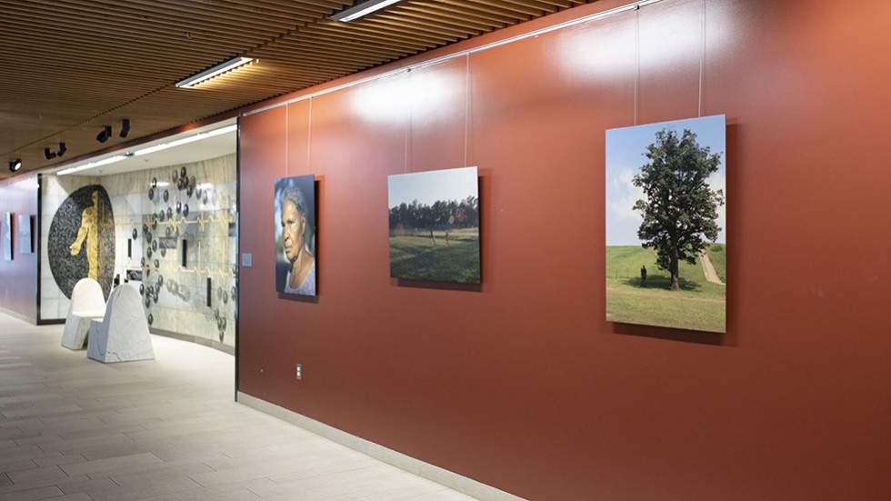 photos hanging in medical school hallway