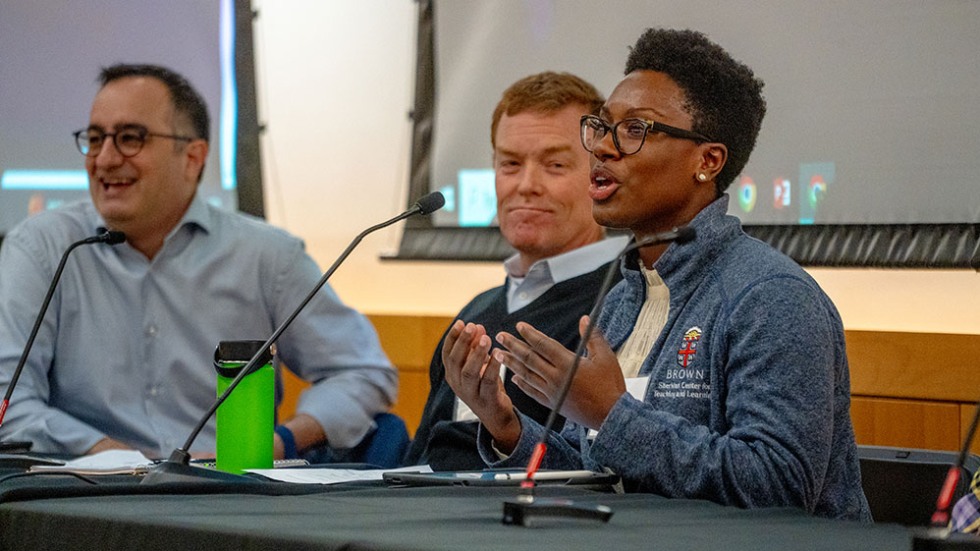 Stacy Lawrence, director for STEM initiatives at the Sheridan Center for Teaching and Learning, joined Dean of the College Rashid Zia and Professor of Biology Mark Johnson for a panel discussion on advancing DEI for undergraduate students. 